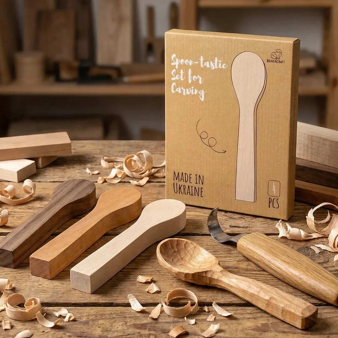 BeaverCraft BB3 skeemner træ 4 stk elm valnød