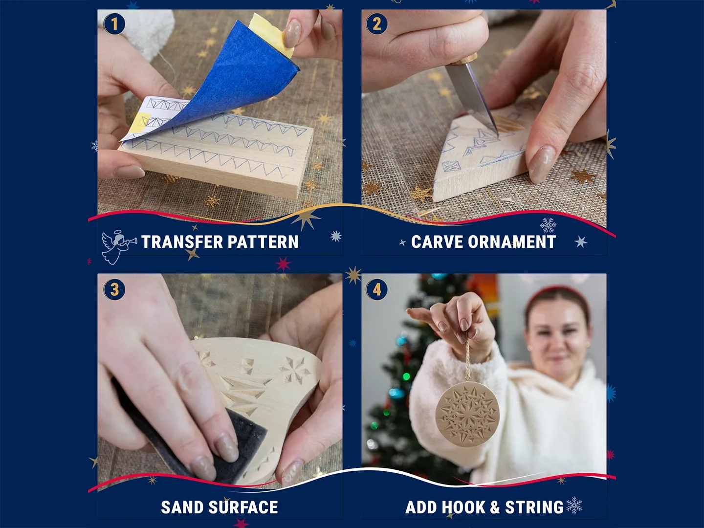 BeaverCraft julepynt chip carving snittesæt 3 emner