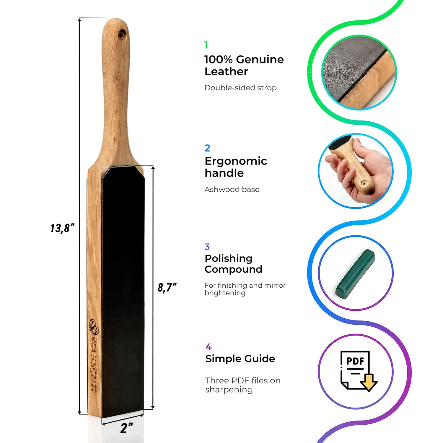 BeaverCraft LS6P1 paddle strop dobbeltsidet med pasta