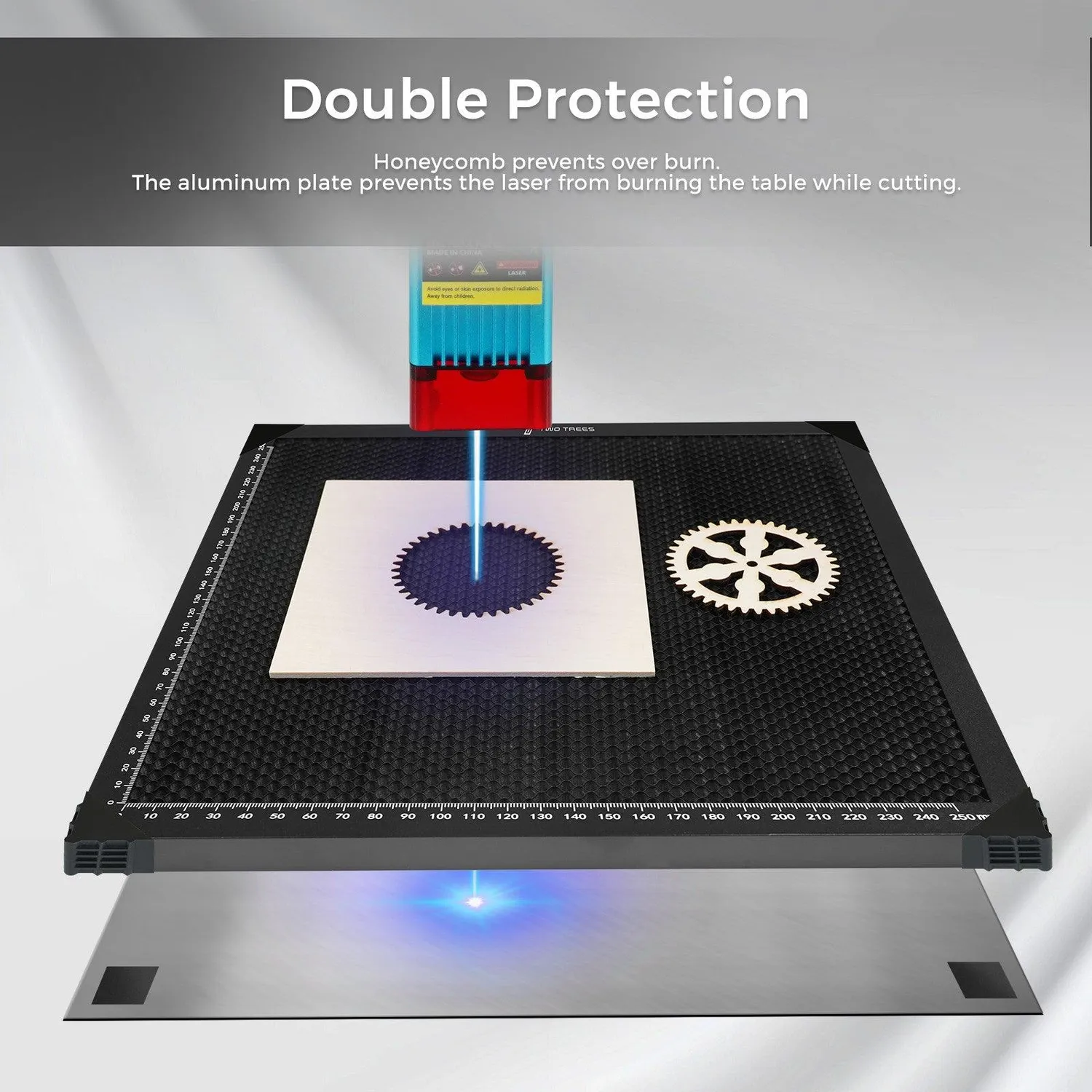 TWO TREES honeycomb laserbord 400x400 mm aluminium