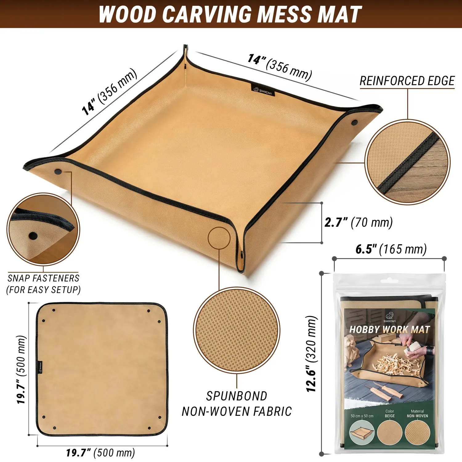 BeaverCraft arbejdsmåtte spånopsamler 50x50 beige
