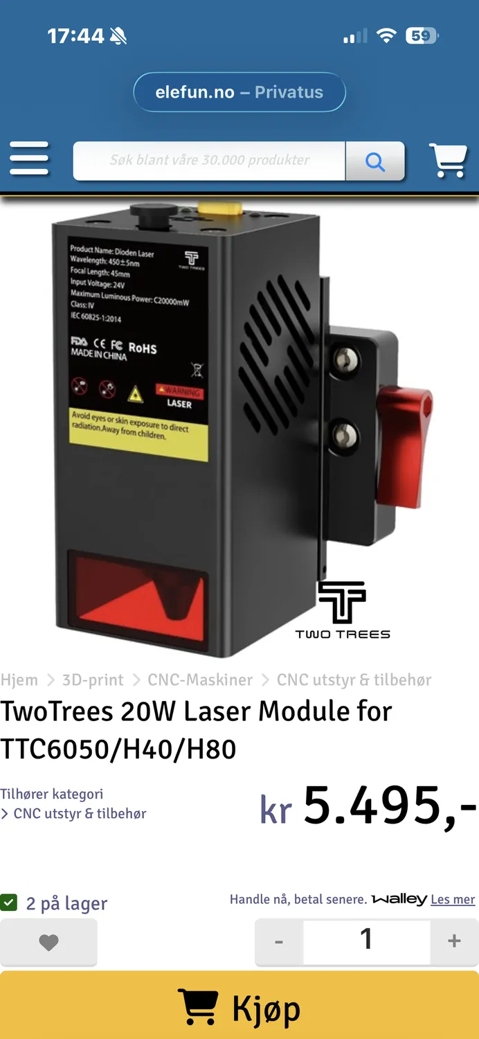 Two Trees TC20 20W lasermodul til CNC-fræser
