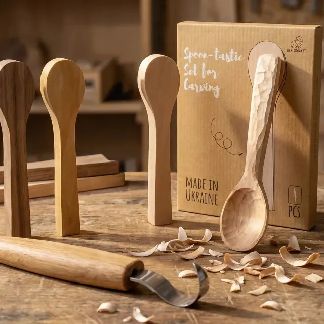 BeaverCraft BB3 skeemner træ 4 stk elm valnød