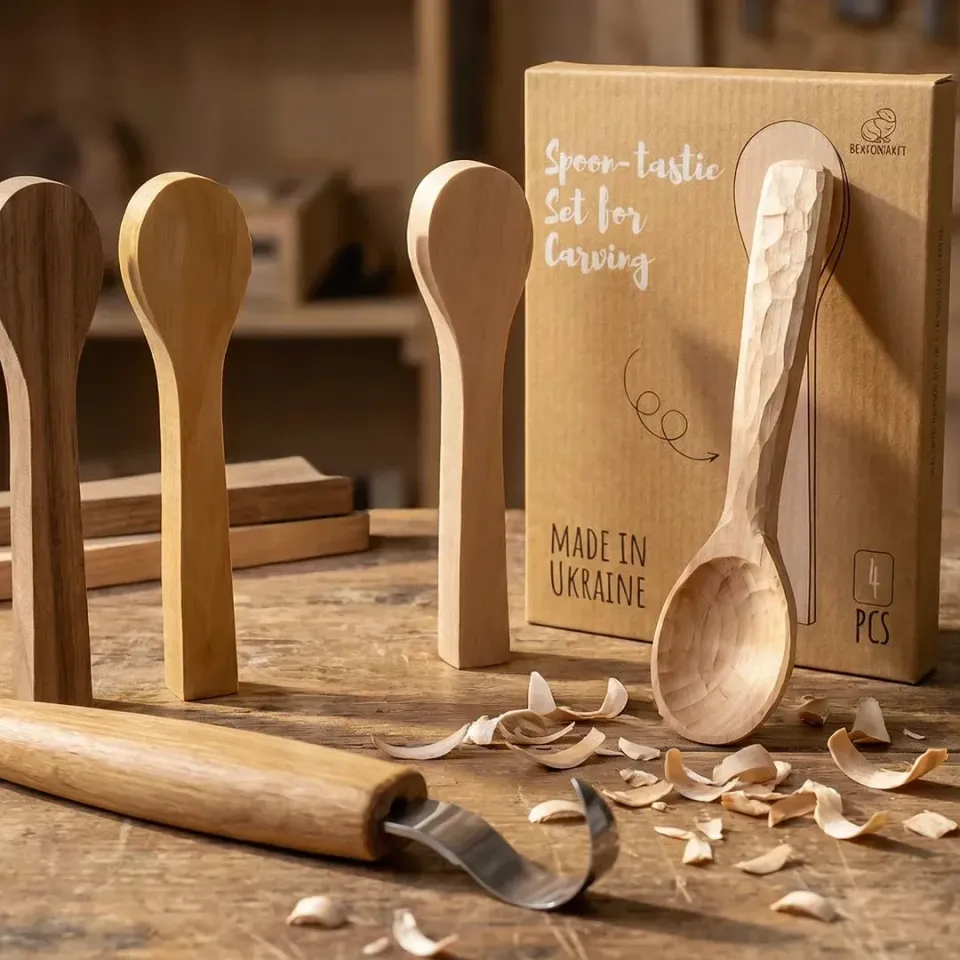 BeaverCraft BB3 skeemner træ 4 stk elm valnød