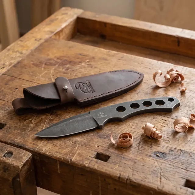 BeaverCraft SNK2 skeletkniv med læderskede 1066 stål