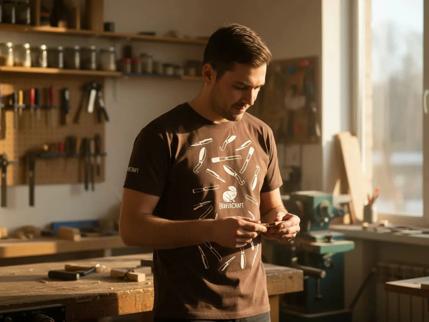 BeaverCraft T-shirt herrer brun 100% bomuld