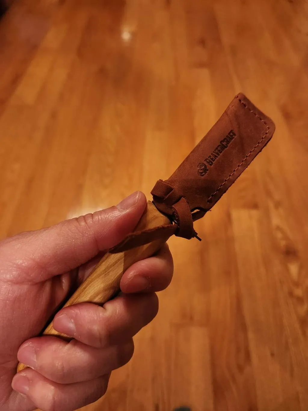 BeaverCraft C1 snittekniv børn afrundet spids læderskede