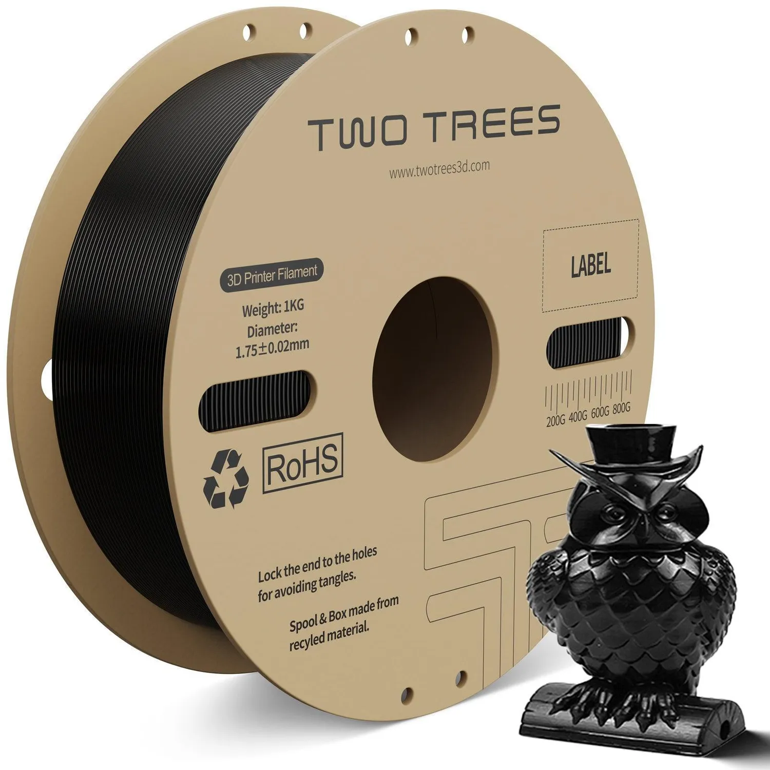 TWO TREES High-Speed PLA filament 10 kg sort 600 mm/s