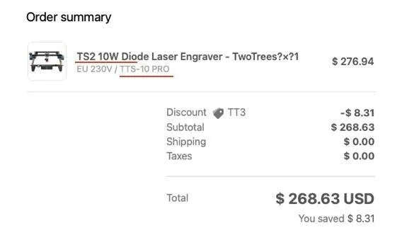 Two Trees TS2 lasergraver 10W diode EU-risers