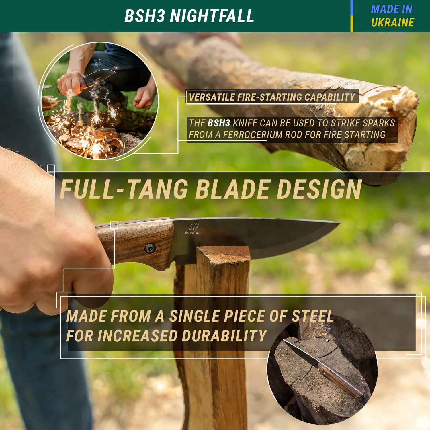 BeaverCraft BSH-X bushcraftknivsæt 3 stk kulstofstål