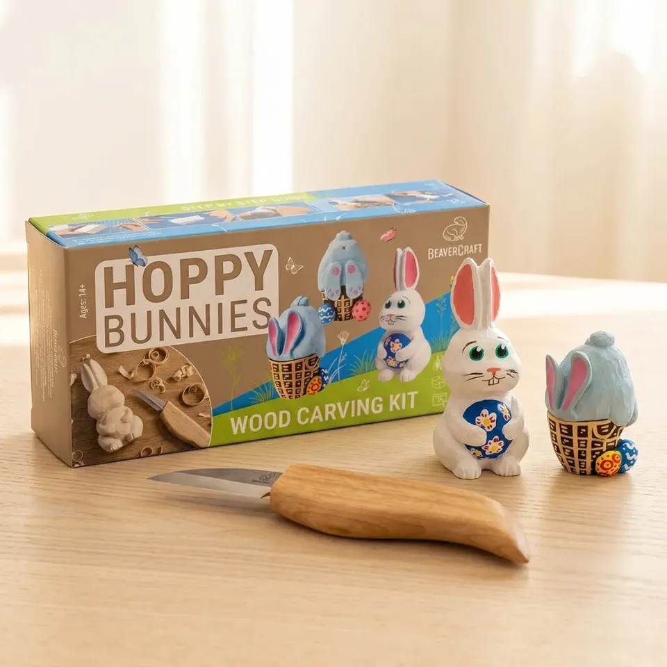BeaverCraft Hoppy Bunnies skæresæt kaniner træ