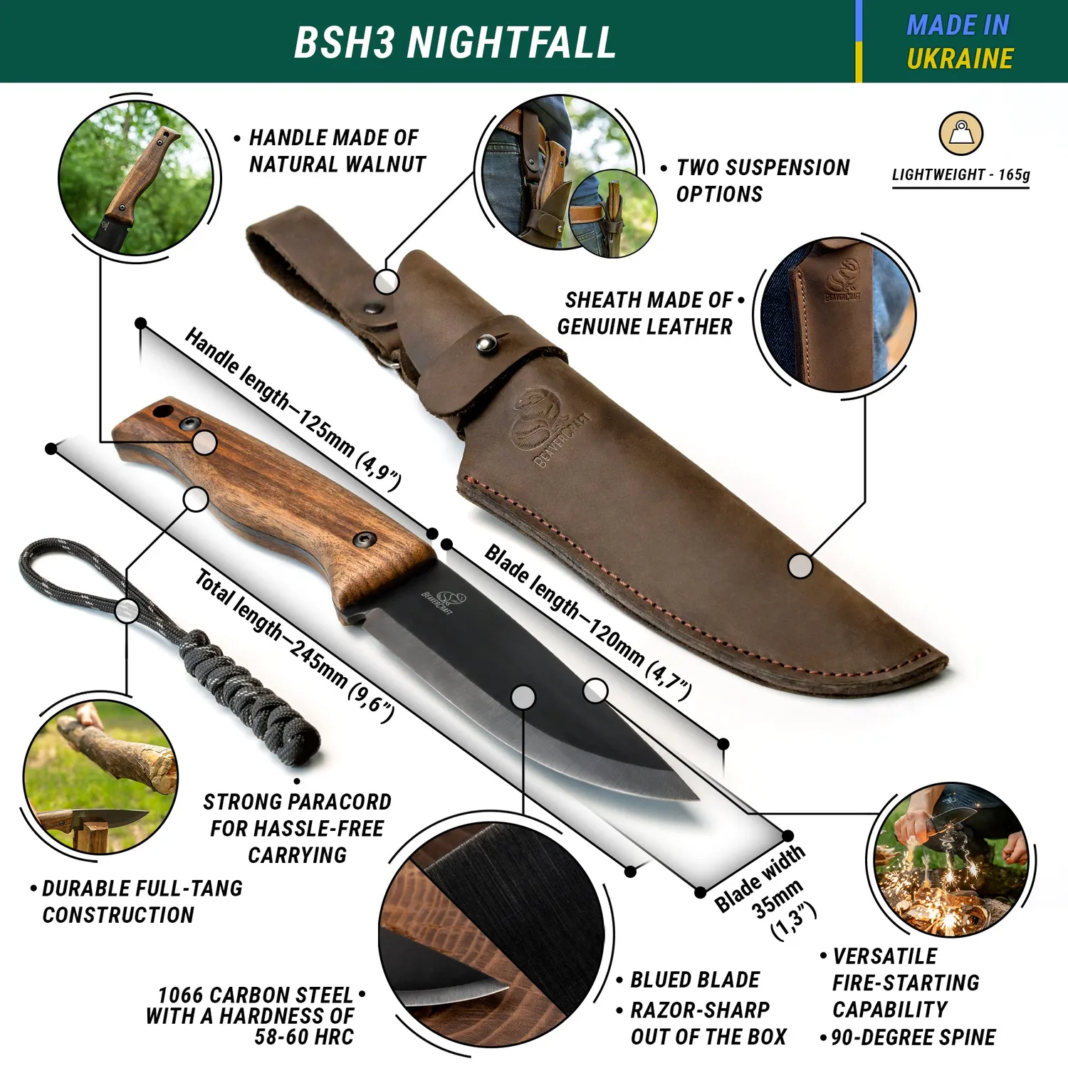 BeaverCraft BSH-X bushcraftknivsæt 3 stk kulstofstål