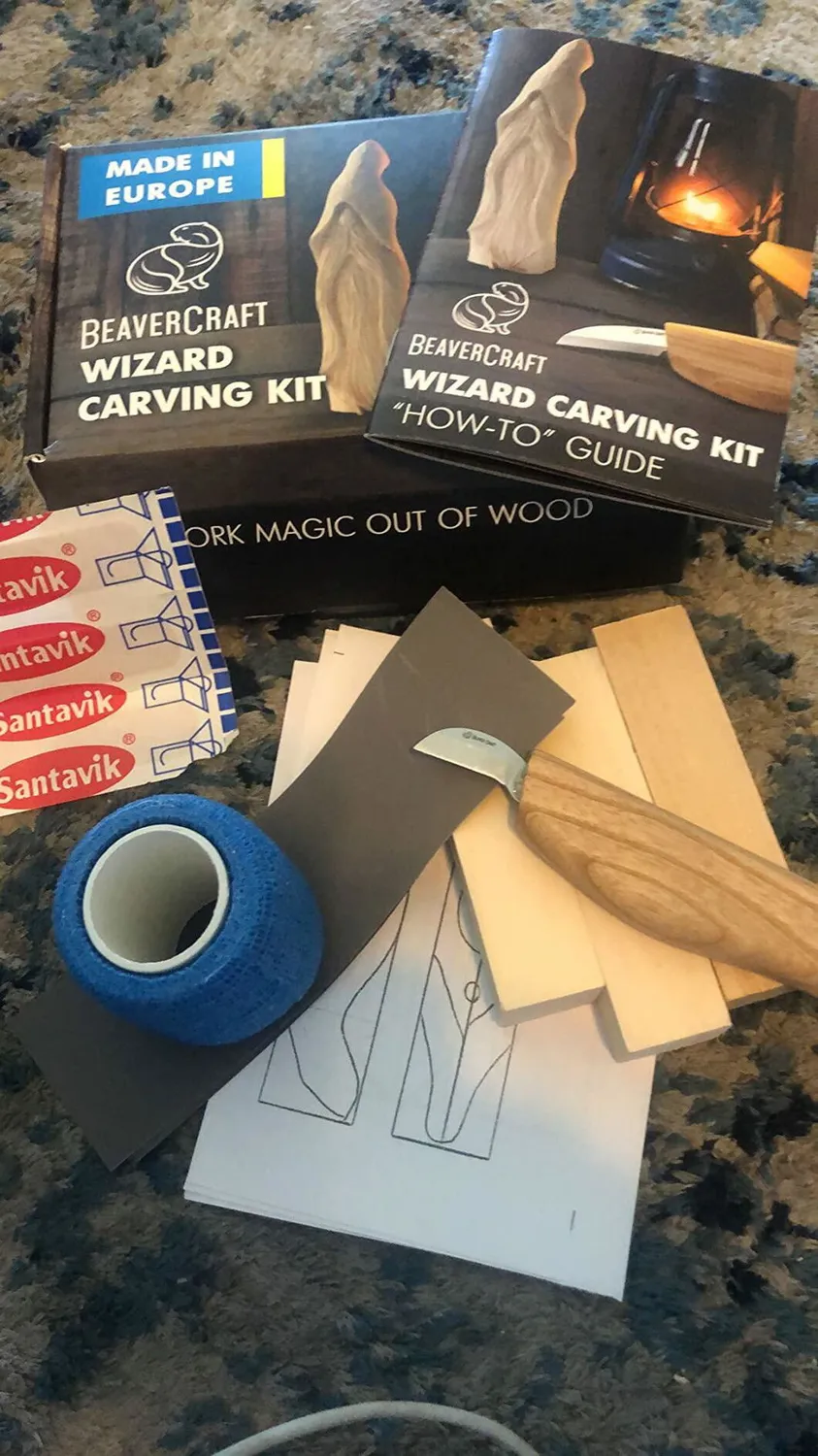 BeaverCraft DIY03 Wizard snittesæt med kniv 3 klodser