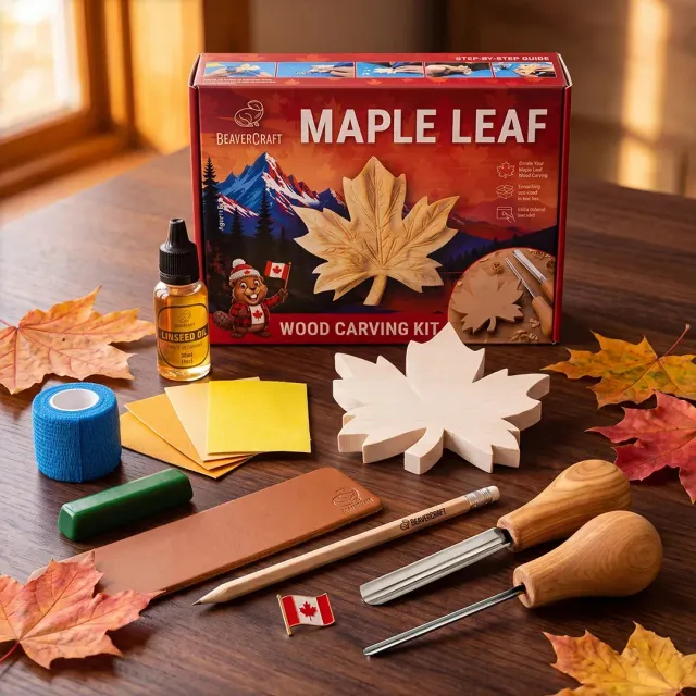 BeaverCraft Maple Leaf snittesæt ahornblad relief