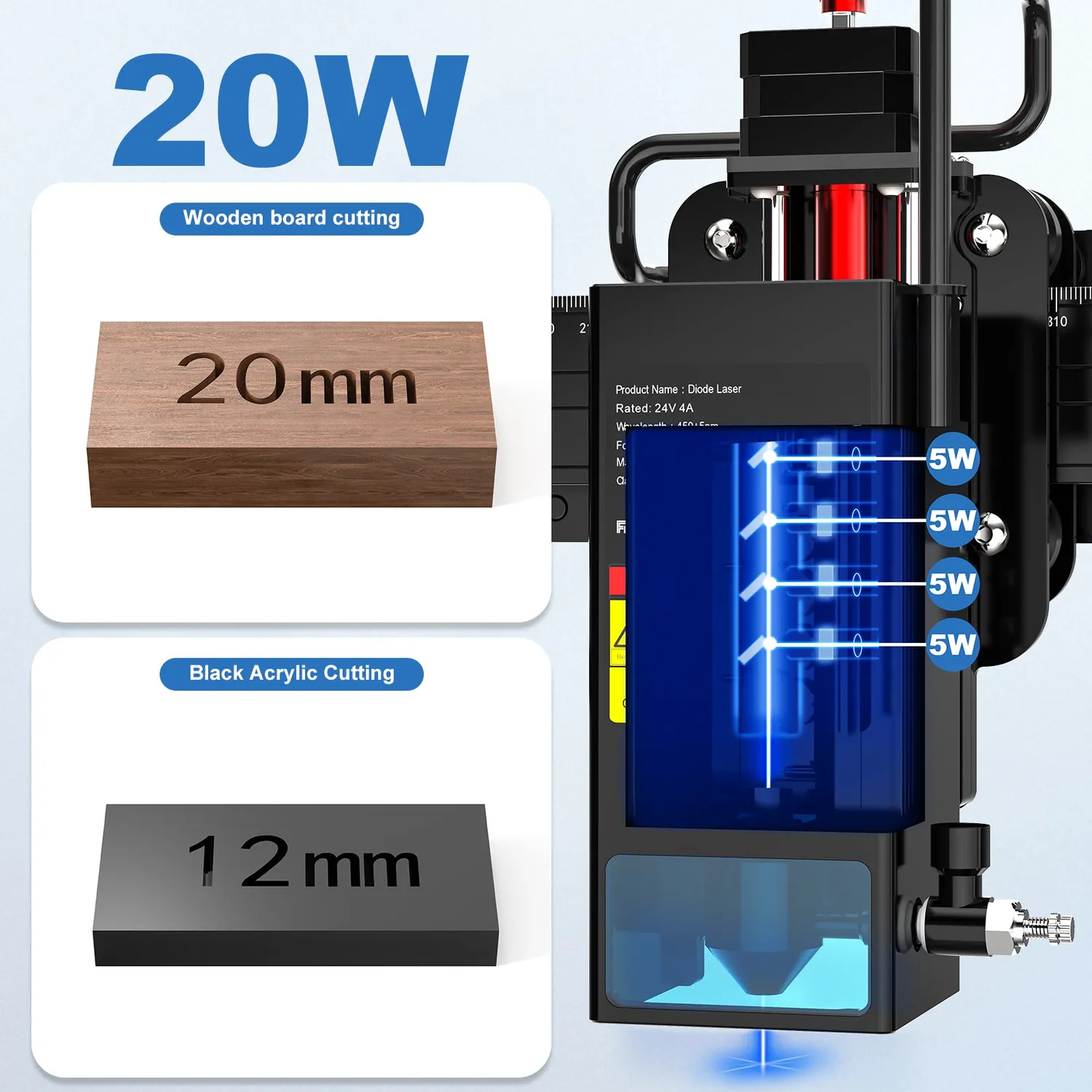 Two Trees TS2-20W lasergraver + rotary + air assist