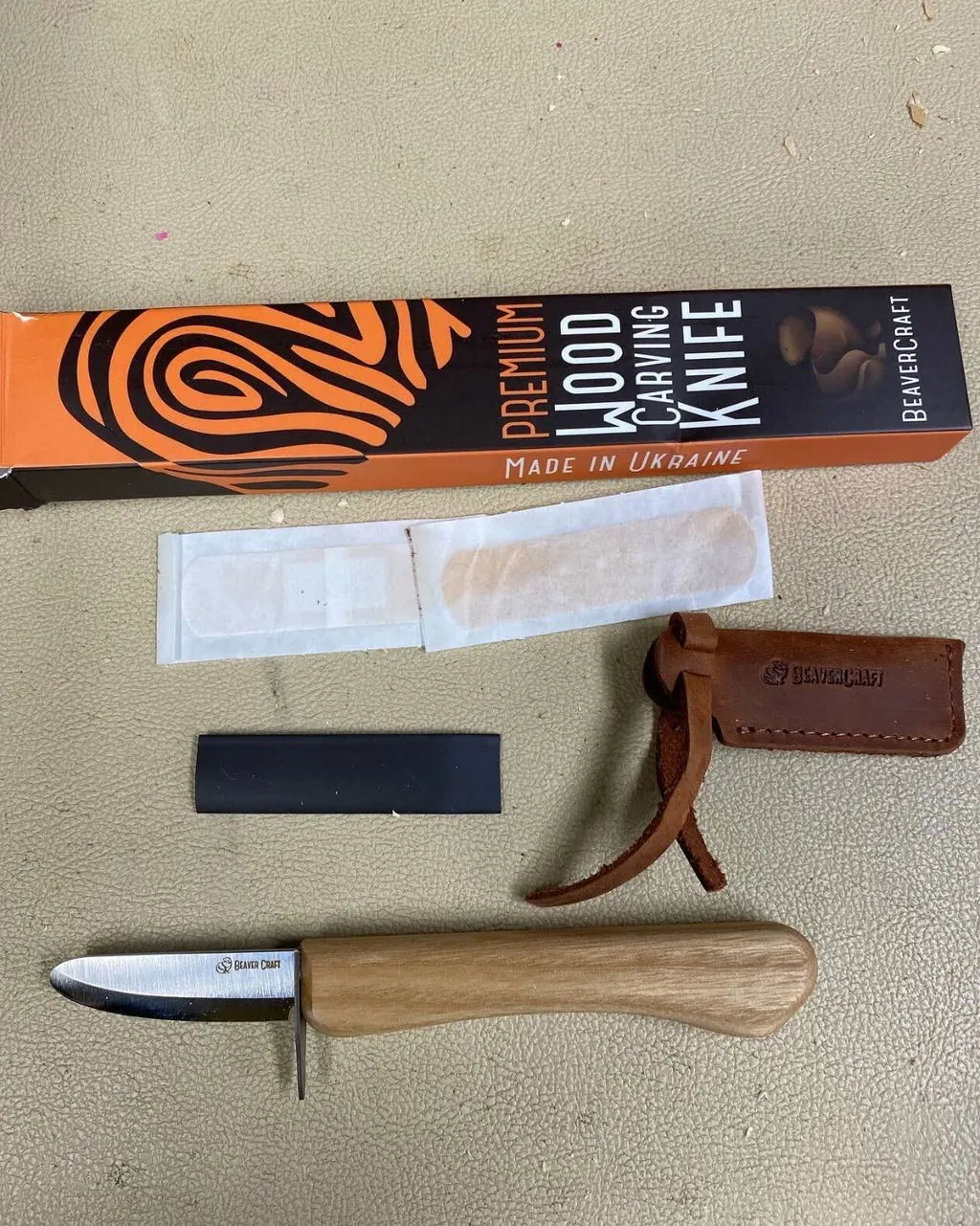 BeaverCraft C1 snittekniv børn afrundet spids læderskede
