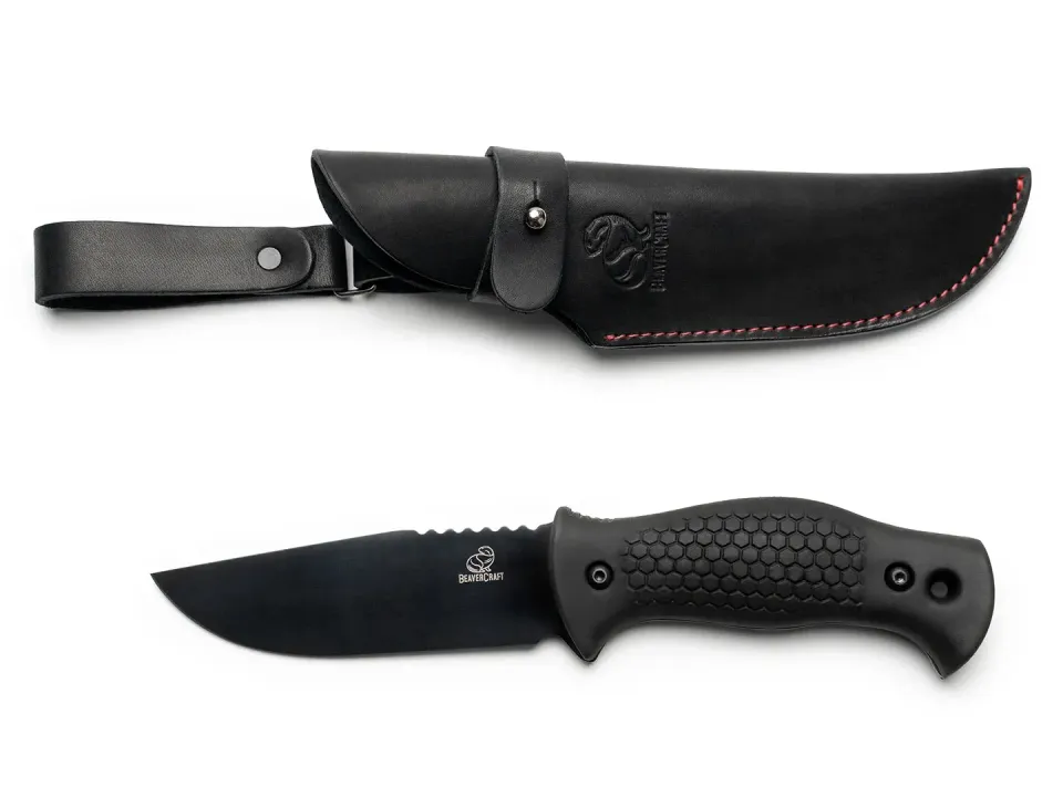 BeaverCraft CGK2 friluftskniv sort 246 mm læderskede