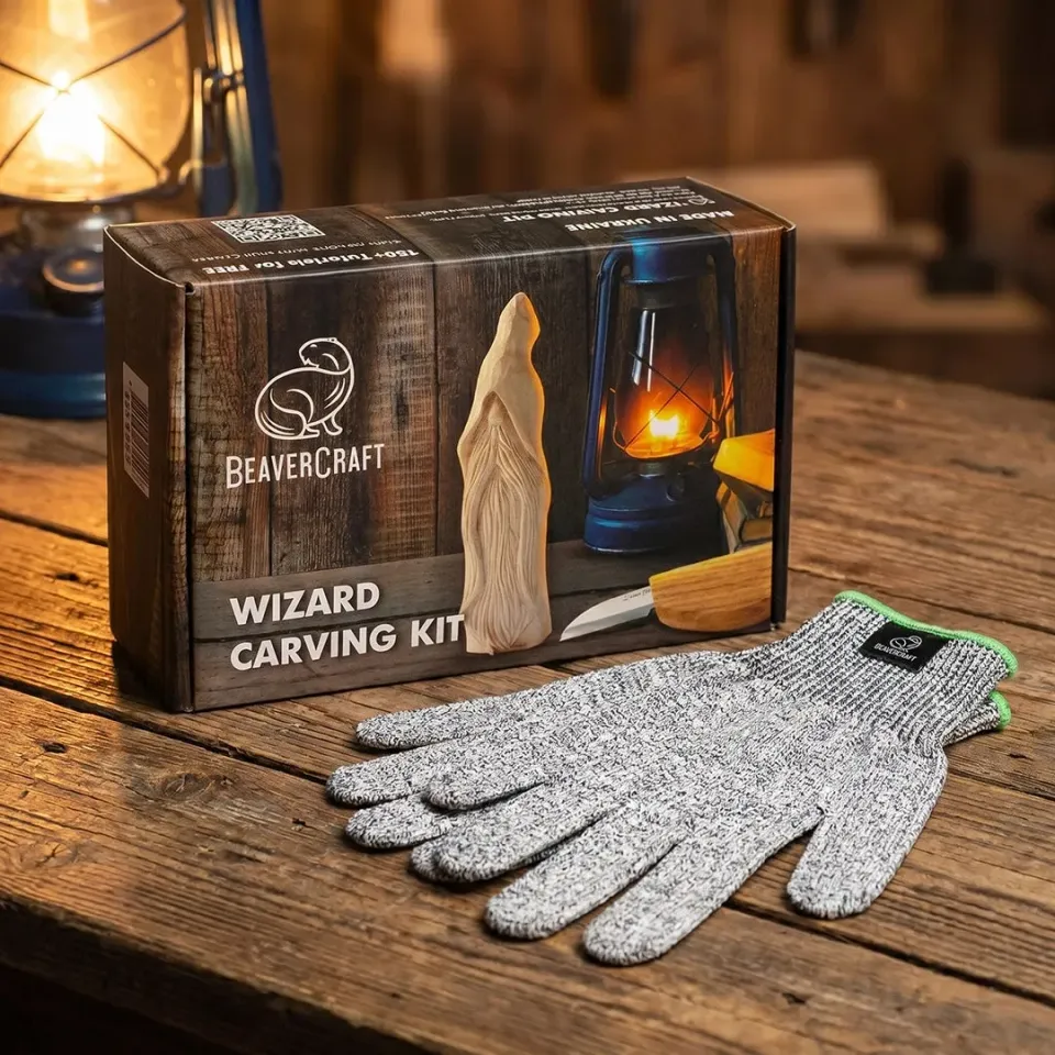 BeaverCraft DIY03 Wizard snittesæt m handsker S træ