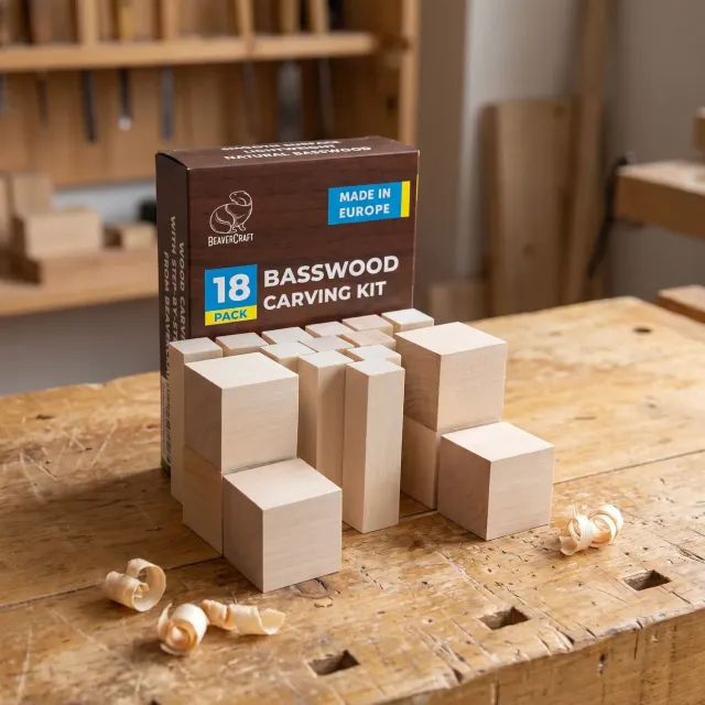 BeaverCraft BW18 Snittetræ Lind 18 Blokke Sæt