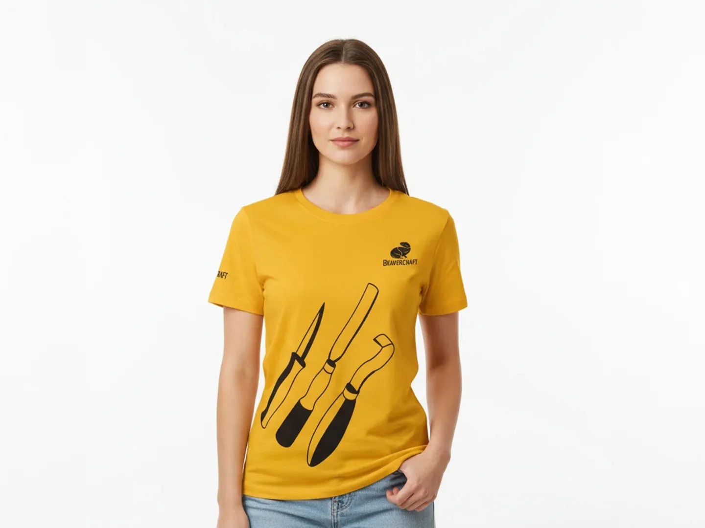 BeaverCraft T-shirt dame bomuld gul M værktøjstryk