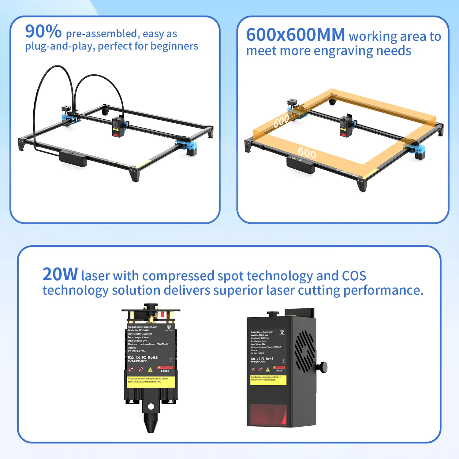 TwoTrees TTS-20 Max lasergraver 20W EU-stik