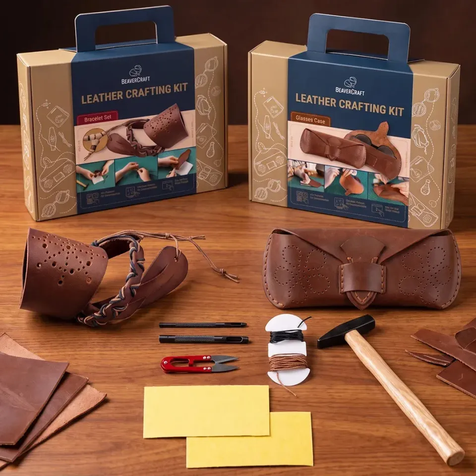 BeaverCraft lædersæt armbånd + brilleetui komplet bundle