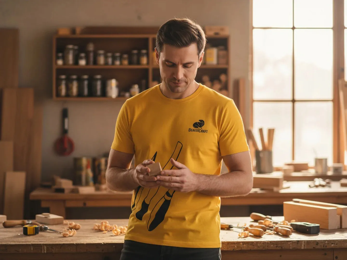 BeaverCraft T-shirt til mænd i gul bomuld