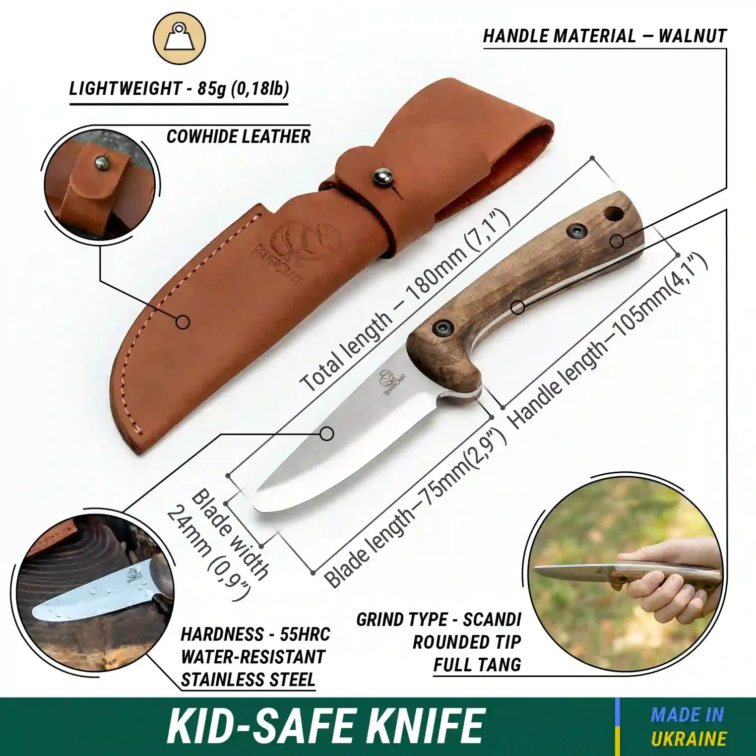 BeaverCraft bushcraft knivsæt 3 dele valnød