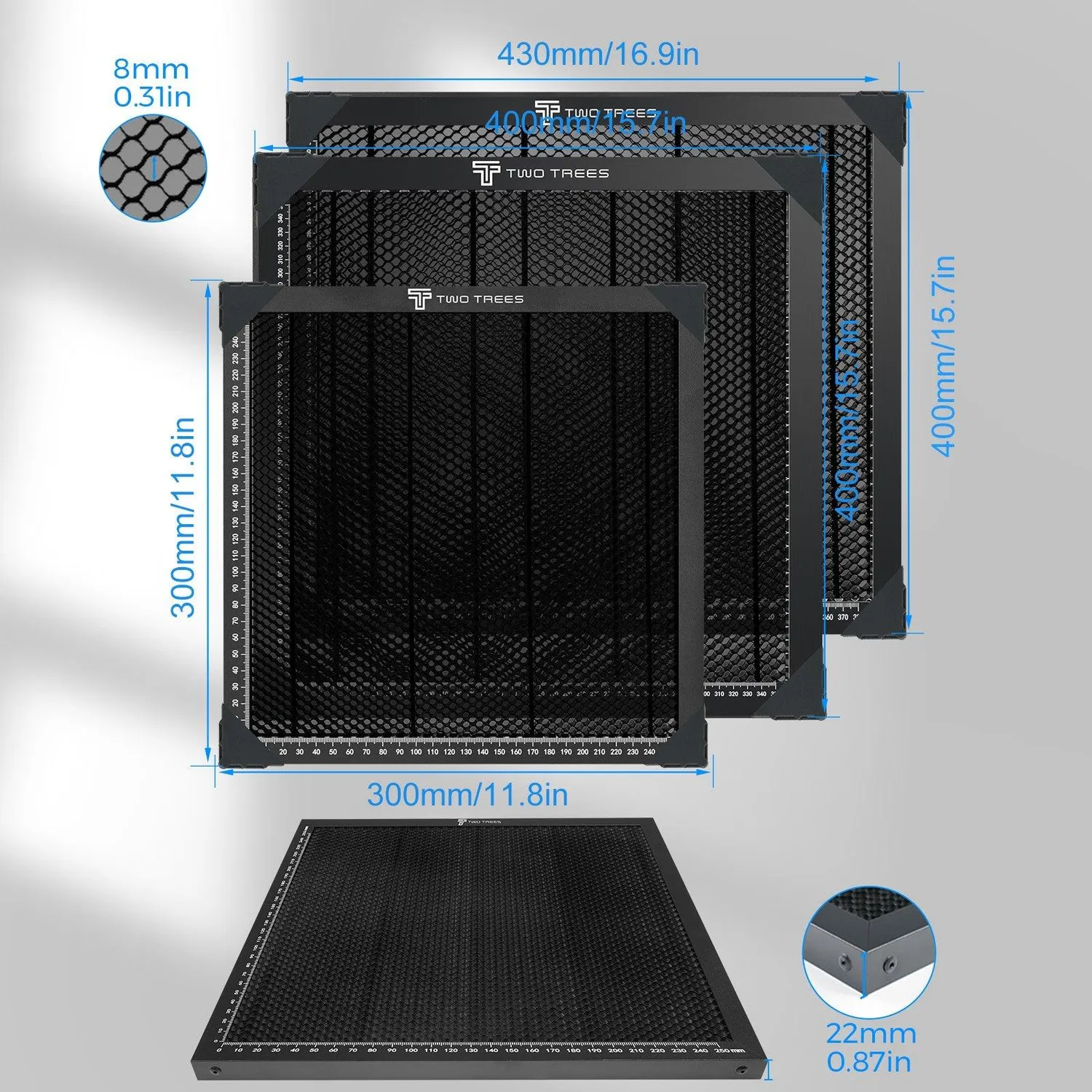 TWO TREES honeycomb laserbord 400x400 mm aluminium