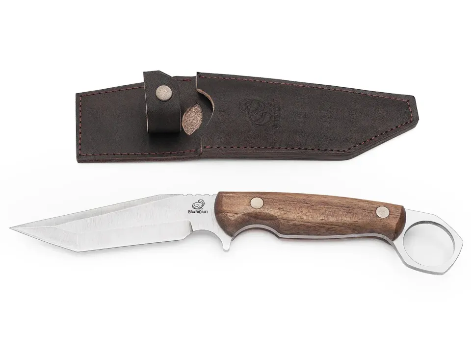 BeaverCraft CGK1 campkniv valnød + læderskede