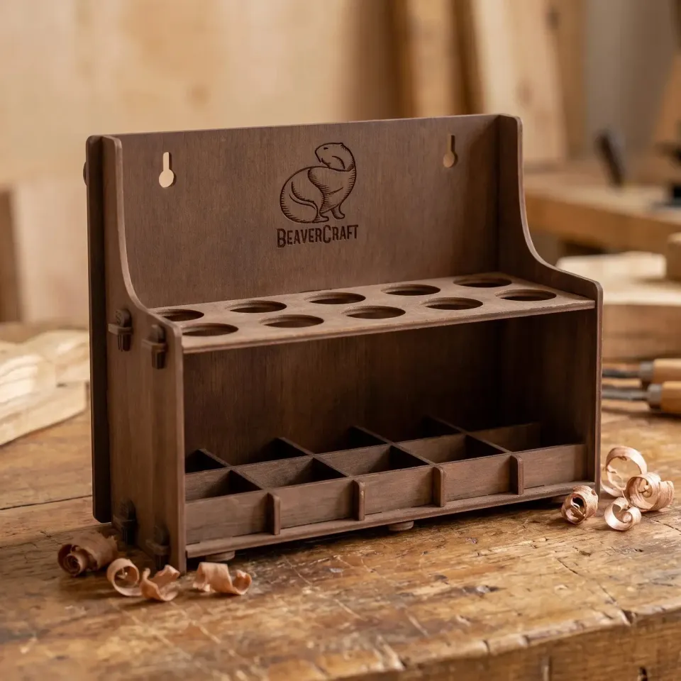 BeaverCraft værktøjsholder mørk 10 rum træ