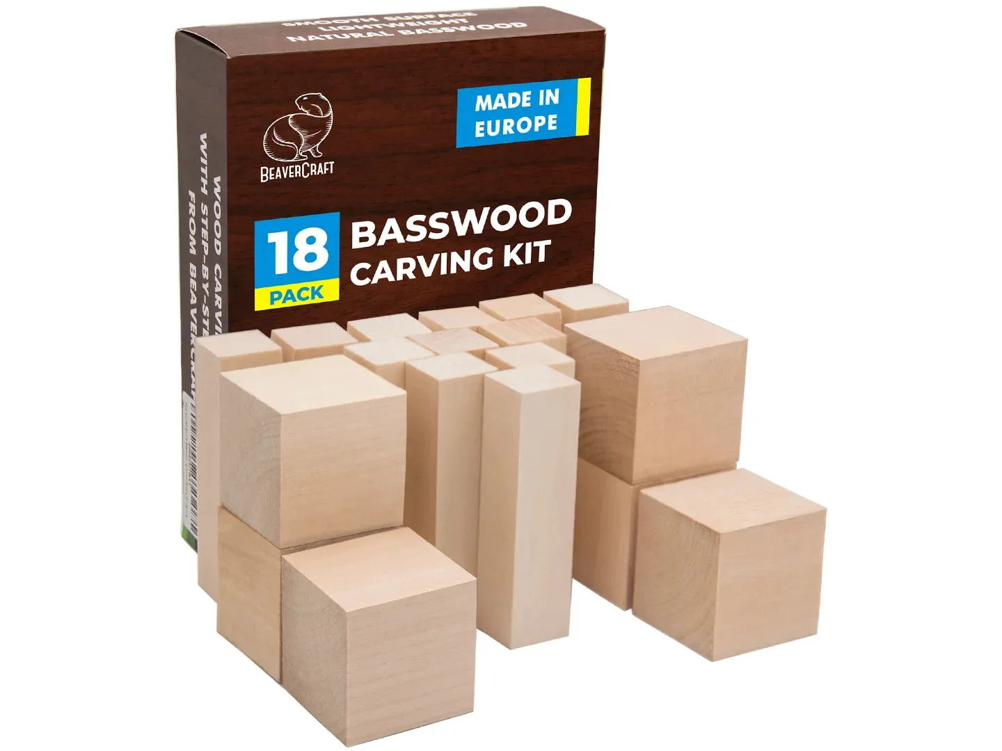 BeaverCraft BW18 Snittetræ Lind 18 Blokke Sæt