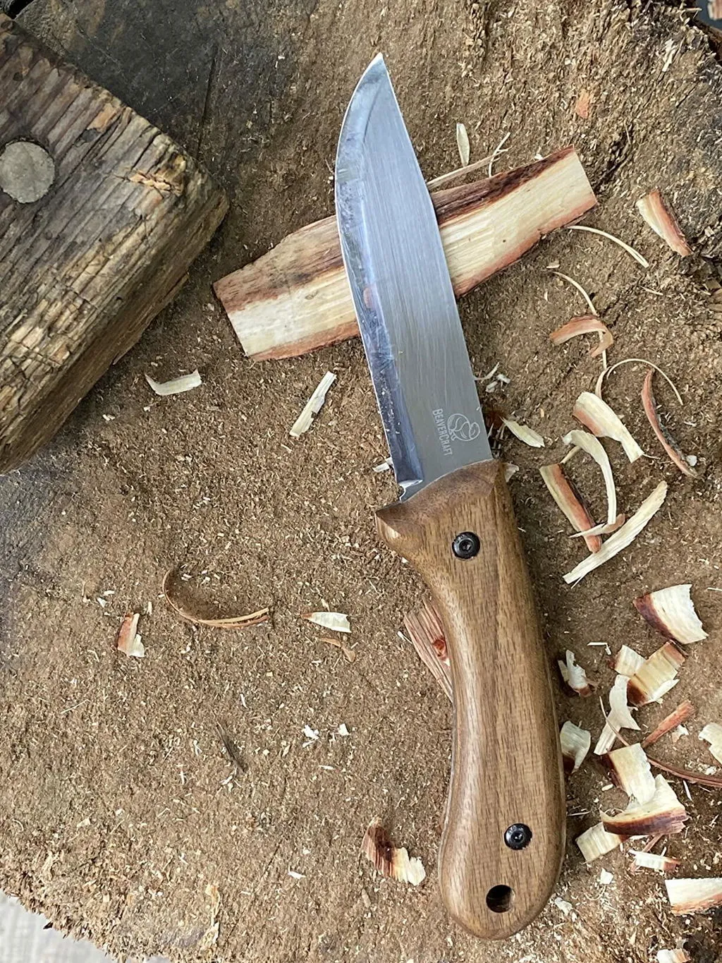BeaverCraft Glacier bushcraftkniv carbonstål læderskede