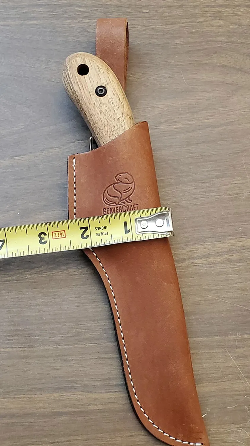 BeaverCraft Glacier bushcraftkniv carbonstål læderskede