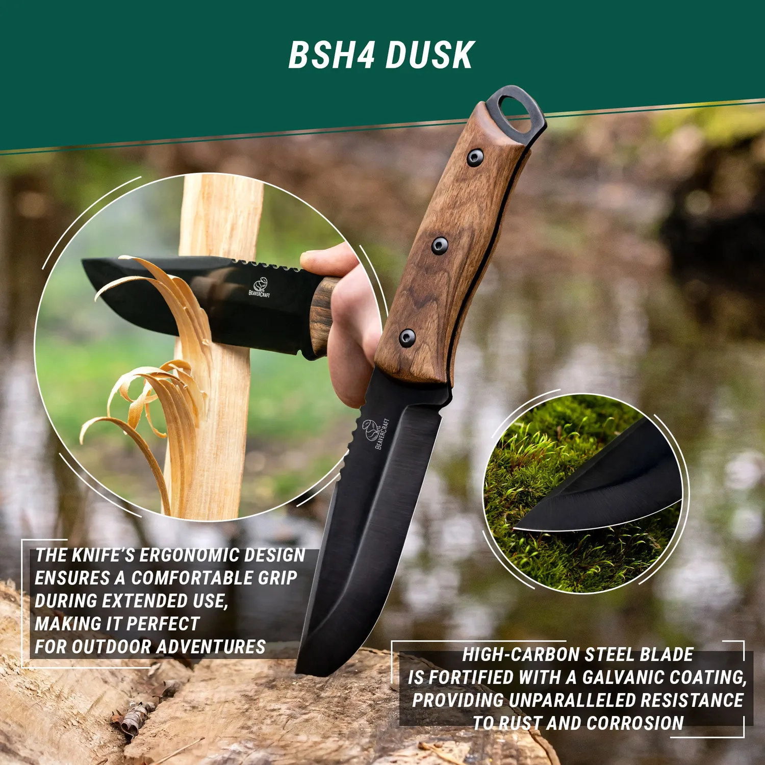 BeaverCraft BSH-X bushcraftknivsæt 3 stk kulstofstål