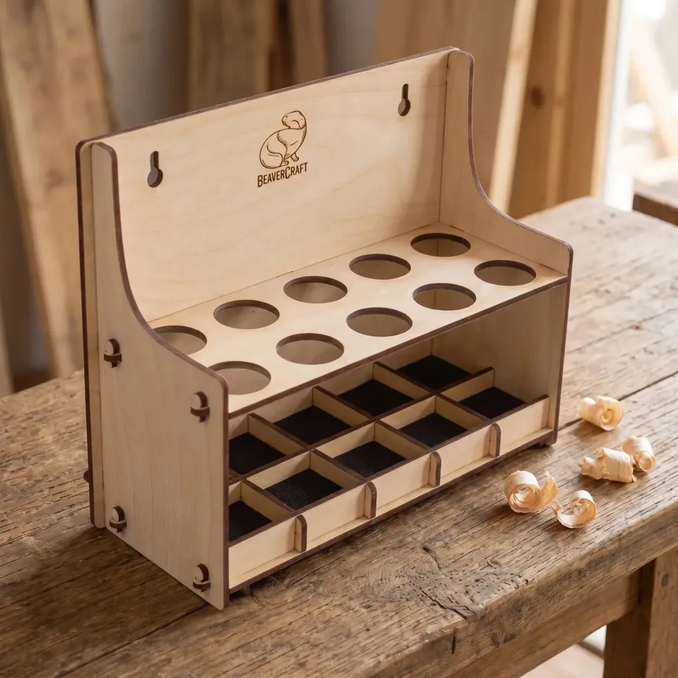 BeaverCraft TH10 værktøjsholder natur træ 10 rum