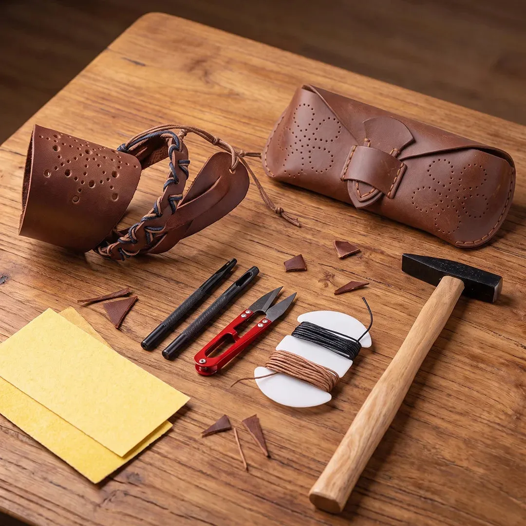BeaverCraft lædersæt armbånd + brilleetui komplet bundle