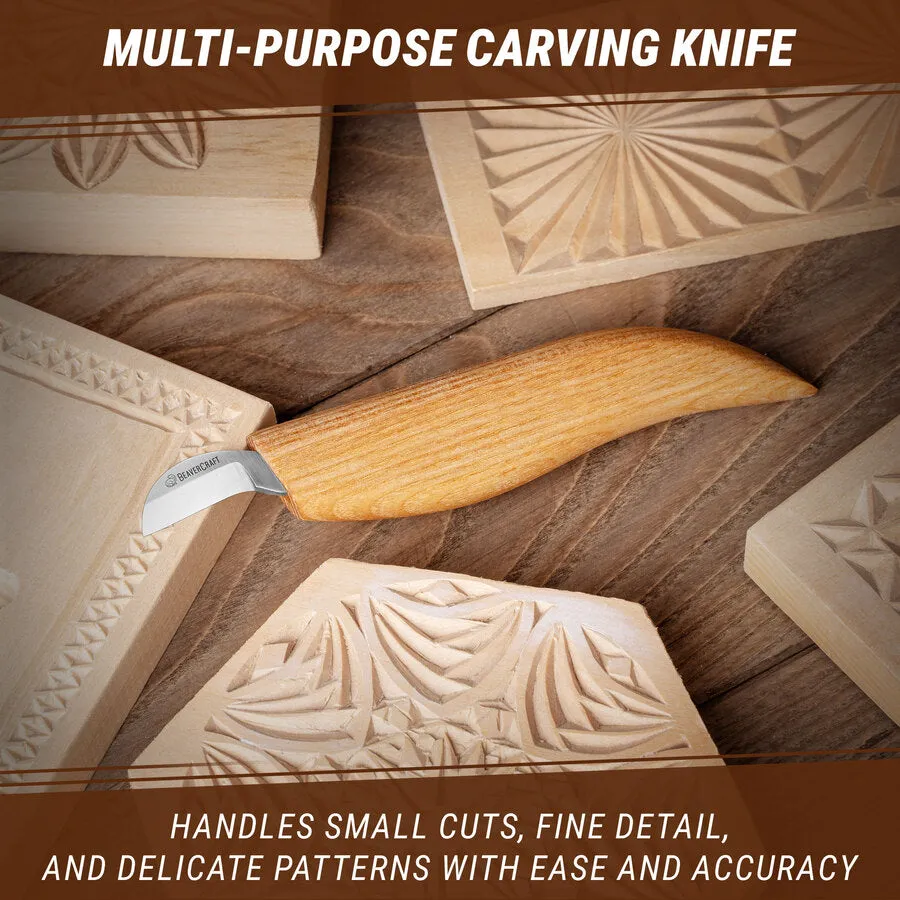 BeaverCraft C6 chipcarvingkniv kort klinge detaljer