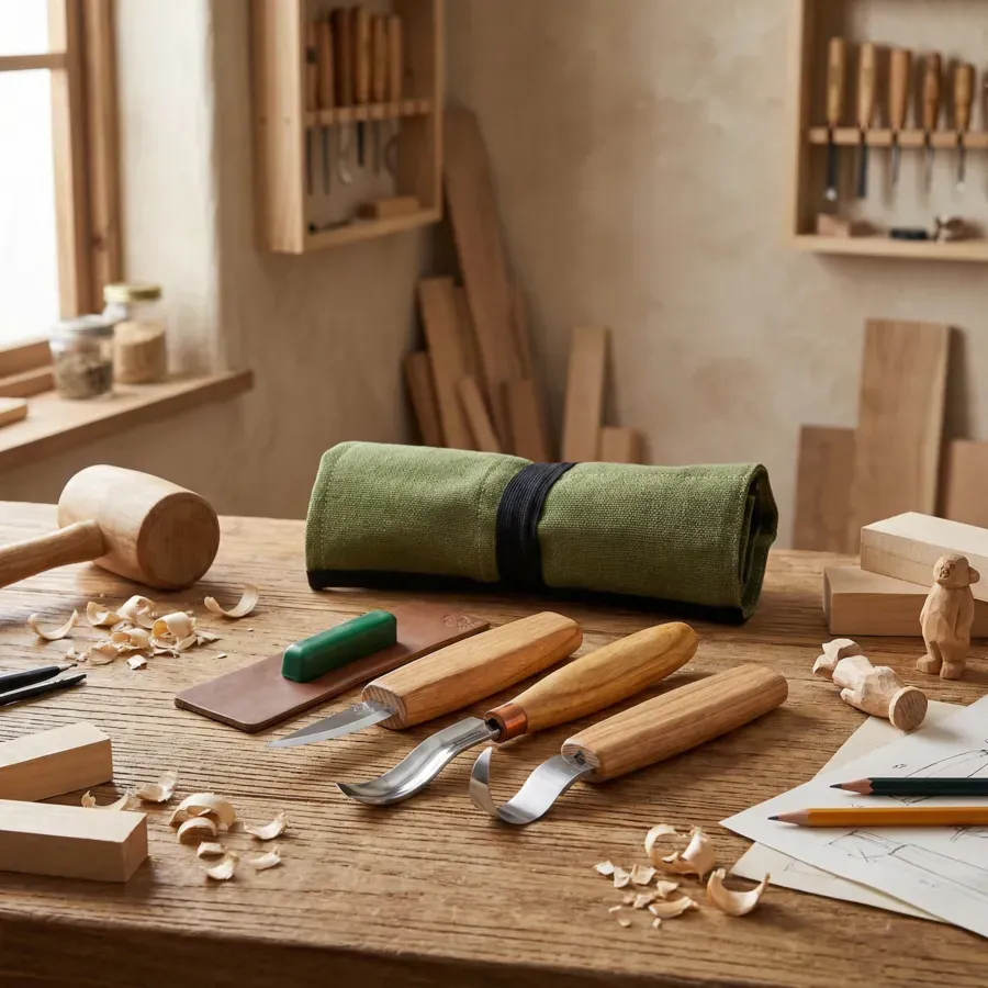 BeaverCraft kuksa snitsæt 3 dele kanvasrulle