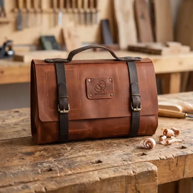 BeaverCraft værktøjsrulle læder 17 rum brun