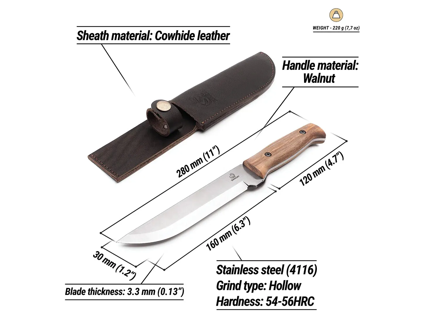 BeaverCraft TLK1 taktisk kniv valnød rustfri 160 mm