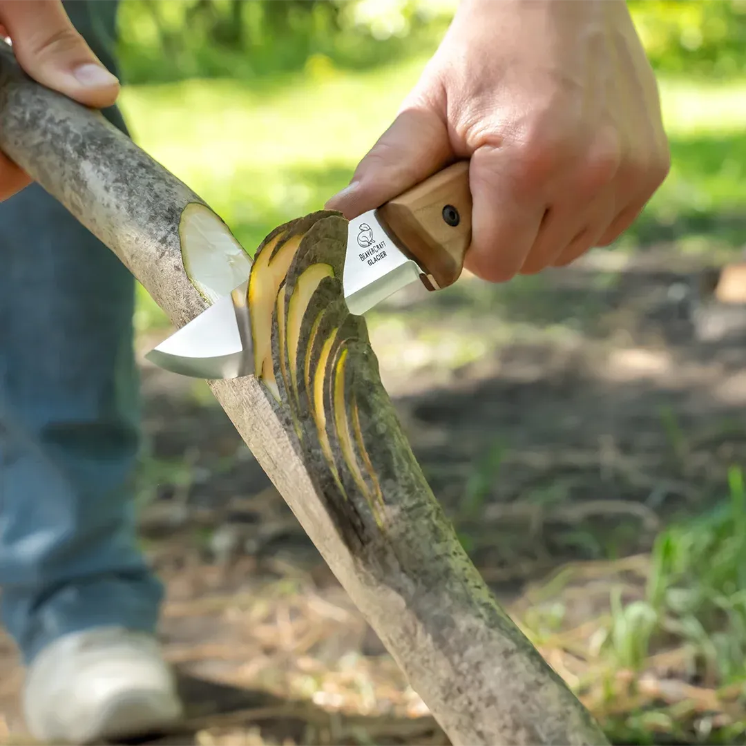BeaverCraft Glacier bushcraftkniv carbonstål læderskede