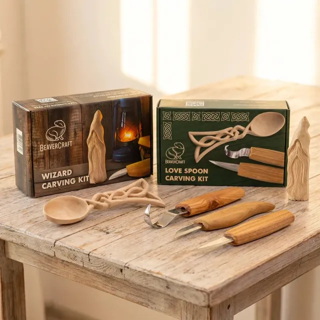 BeaverCraft Wizard Celtic snittesæt træske + figur 2pk