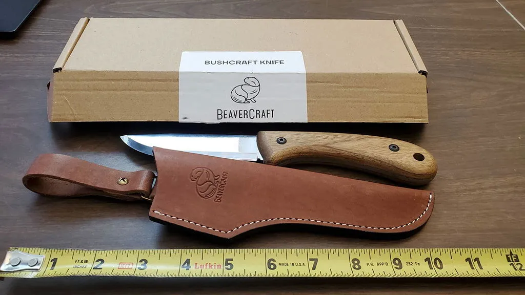 BeaverCraft Glacier bushcraftkniv carbonstål læderskede