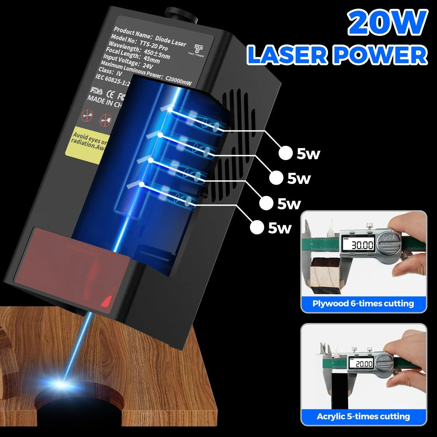 Two Trees TTS-20 Pro lasergraver 20W EU honeycomb sæt