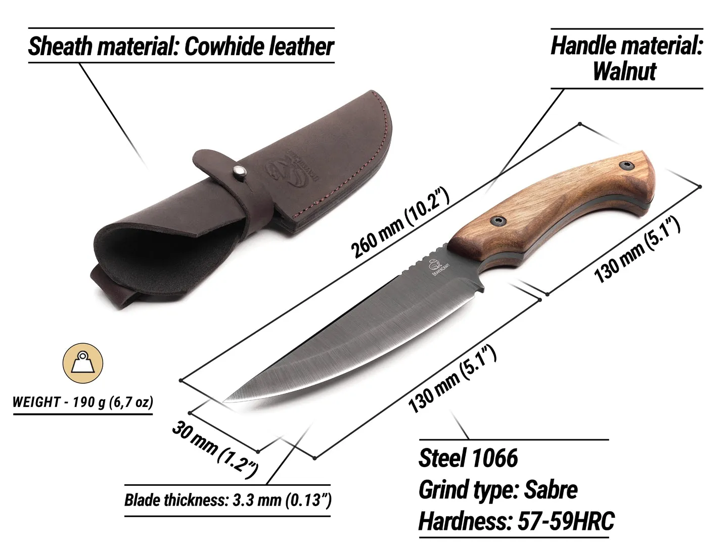 BeaverCraft HGK6 jagtkniv kulstofstål valnød